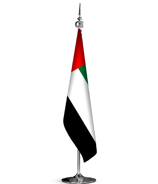 VIP Office Silver Flagpole with UAE Flag indoors